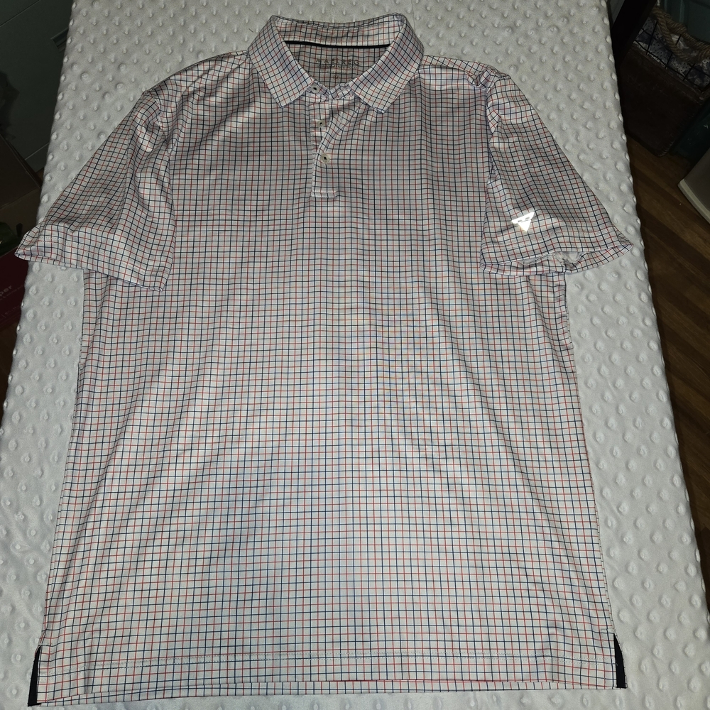 Men's Short-Sleeve Polo in White with Blue & Red Checks